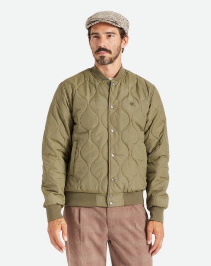 Brixton Dillinger Quilted Bomber Jacket Oliven