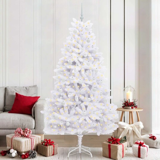 vidaXL Kunstig sammensatt juletre med 300 LED Hvit 210 cm PVC og stål