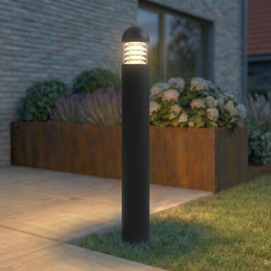 Skagena LED-gatelampe, høyde 90 cm, IP54, aluminium, antrasitt – Lucande - Terrasse - Moderne - Rund