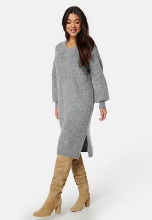 Pieces Fea LS V-Neck Knit Dress Dark Grey Melange L