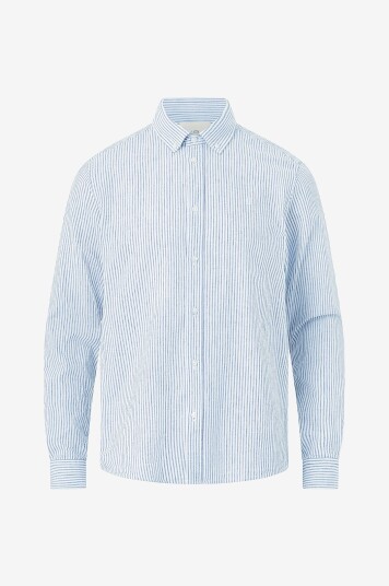Les Deux - Skjorte Konrad Stripe Cotton Linen Shirt - Blå