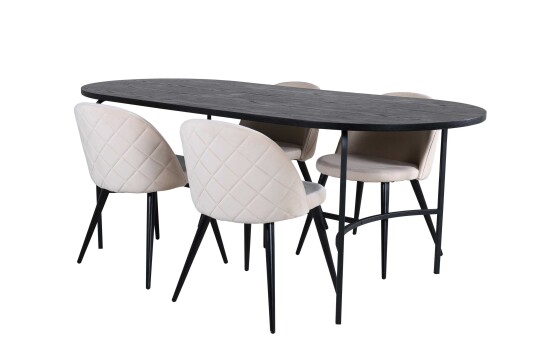 Venture Design Skate & Velvet spisegruppe Beige/svart 4 stoler & bord 200 x 90 cm