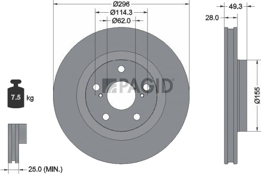 Bremseskive PAGID 54688NC