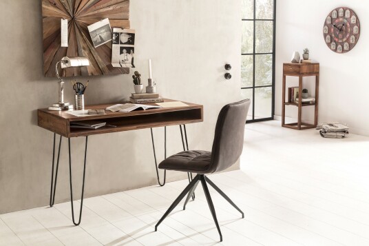Skrivebord Lochside 110 cm med Oppbevaring Hylle Massivt Tre/Svart