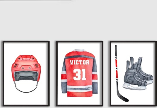 Personalisert Plakat Hockeyutstyr Sett med 3