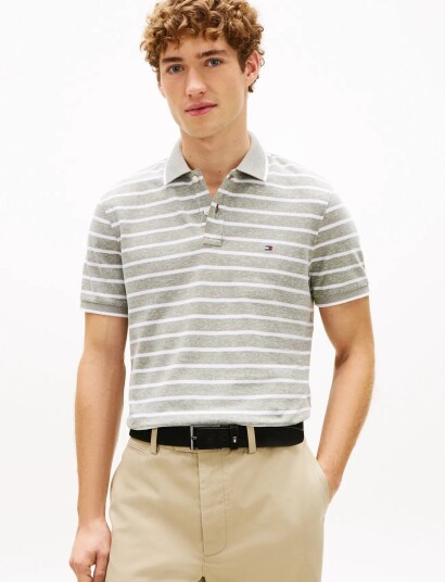 Tommy Hilfiger Cotton Linen Pique Reg Polo   Grey   L