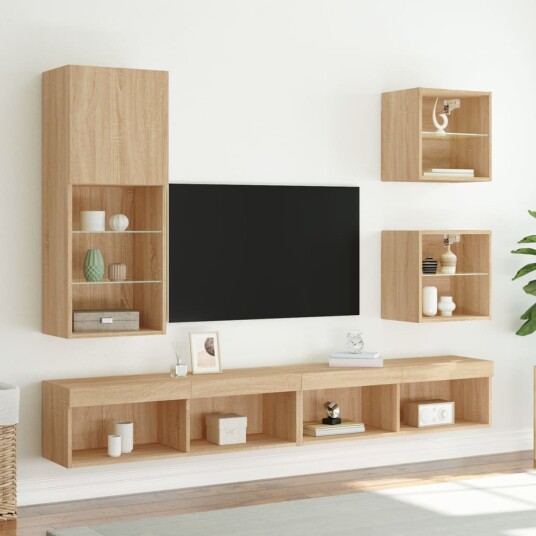 Veggmontert nattbord med LED-lys 2 stk sonoma eik 8721012256538