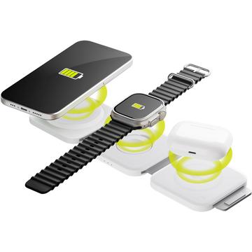 Goobay 3-i-1 Sammenleggbar Trådløs Lader 15W Hvit for iPhone, Apple Watch, AirPods