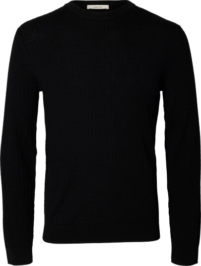 Selected Slmtray Ls Knit Merino Cable Crew Noos Black S Selected Slmtray Ls Knit Merino Cable Crew Noos Black S