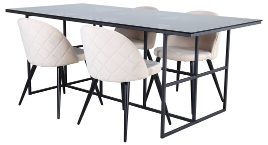 Venture Design Leif & Velvet spisegruppe Beige/svart 4 stoler & bord 200 x 90 cm
