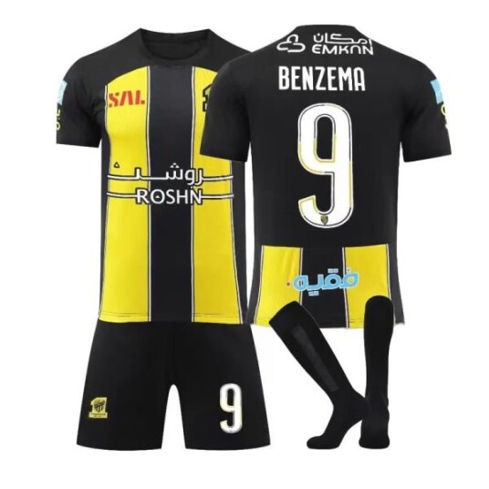 Benzema 23 24 Saudiarabien liga Al Ittihad trøye nr 9 hjemme fotballtrøye sett voksne barn Perfet Kids 26140 150cm