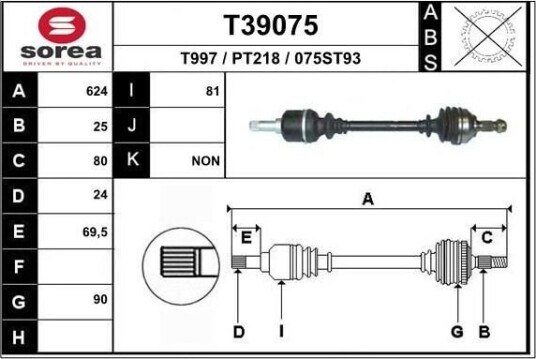 Drivaksel EAI T39075 Drivaksel EAI T39075