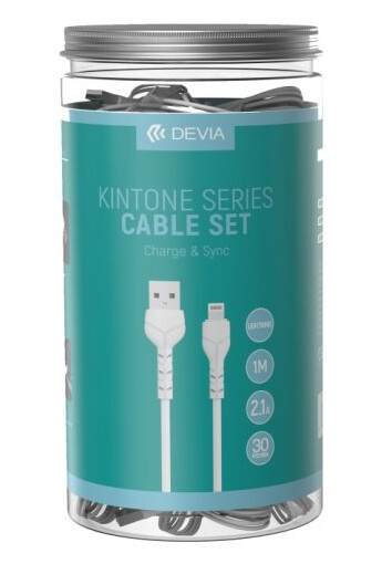 Devia Kintone V2 USB-Lighting Kabel 1,0 m 2,1A Hvit - Sett med 30 Stk