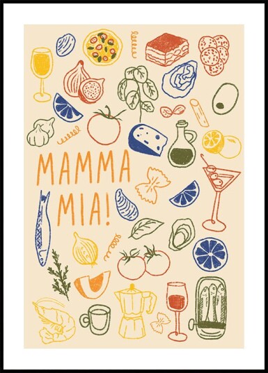 Mamma Mia! Playful Italian Kitchen With Colorful Food Illustrations Plakat Plakat / 100x150cm Mamma Mia! Playful Italian Kitchen With Colorful Food Illustrations Plakat Plakat / 100x150cm