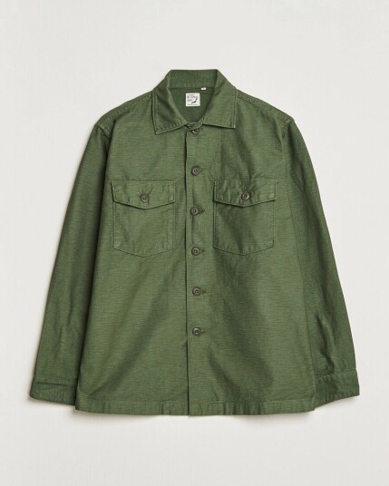 orSlow Cotton Sateen US Army Overshirt Green orSlow Cotton Sateen US Army Overshirt Green
