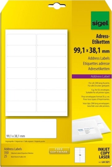 Sigel La321 Ikke Klebende Etikett Hvit Universell Avrundet Rektangel A4 99.1 X 38.1 Mm Sigel La321 Ikke Klebende Etikett Hvit Universell Avrundet Rektangel A4 99.1 X 38.1 Mm