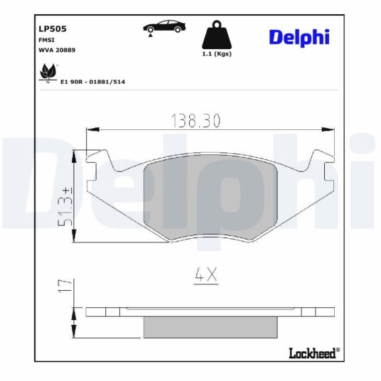 Bremseklosser sett DELPHI LP505 Bremseklosser sett DELPHI LP505