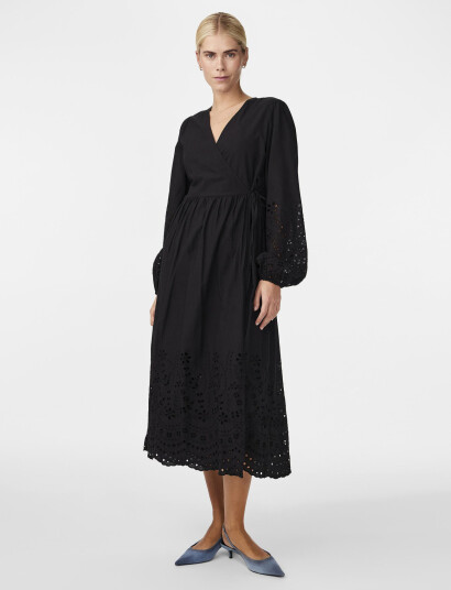 YAS Yasluma Ls Long Wrap Dress S. Noos - Black - 36