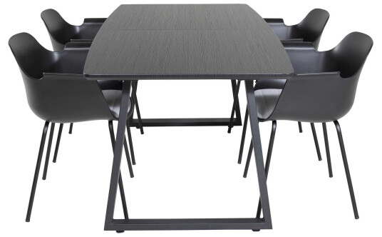 Venture Design Inca & Comfort spisegruppe Svart/svart 4 st stoler & bord 160 x 85 cm