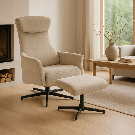 Odin Lenestol Med Puff Beige