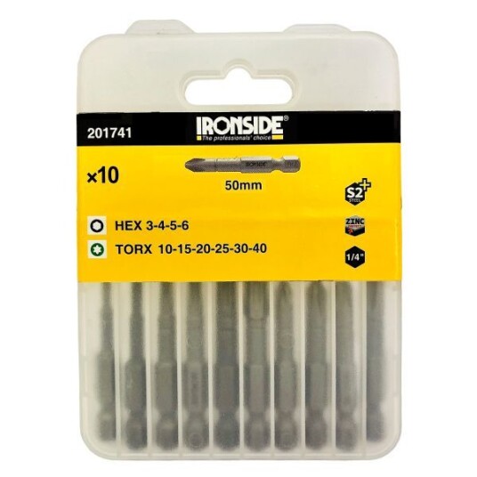 Ironside 201741 Bitssett 10 deler, torx/unbrako 50 mm