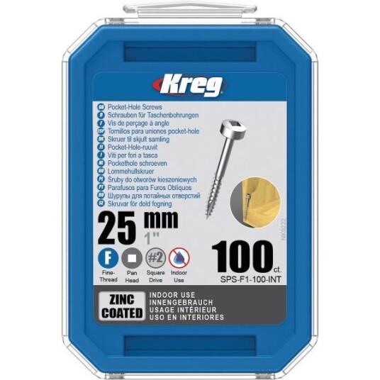 Kreg SPS-F1-100 Skrue 25 mm Ø, galvanisert, Pan Head 100-pakk
