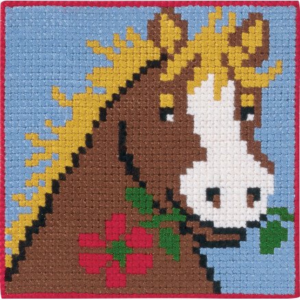 Permin Broderisett Påtegnet Stramei til Barn Hest 25x25cm
