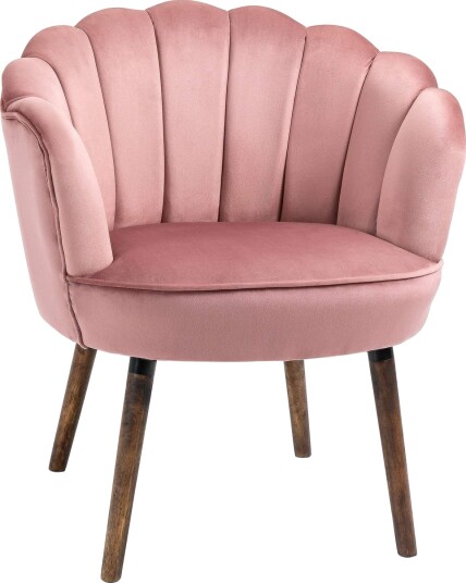 Rosa lenestol i polyester og gummitre