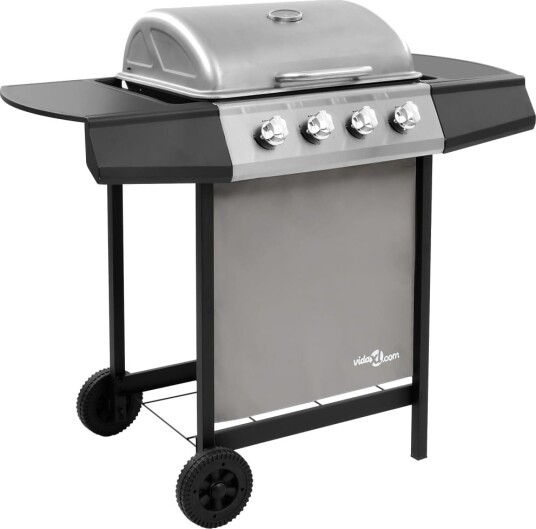 Gassgrill med 4 brennere svart og sølv Silver