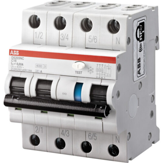 ABB Jordfeilautomat 3p B 10A DS203NC B10/30mA 230V-IT ABB - 1623965