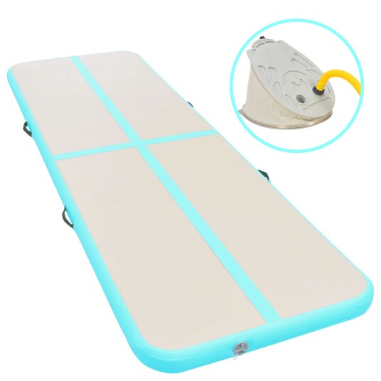 vidaXL Oppblåsbar gymnastikkmatte med pumpe 600x100x10 cm PVC grønn vidaXL Oppblåsbar gymnastikkmatte med pumpe 600x100x10 cm PVC grønn