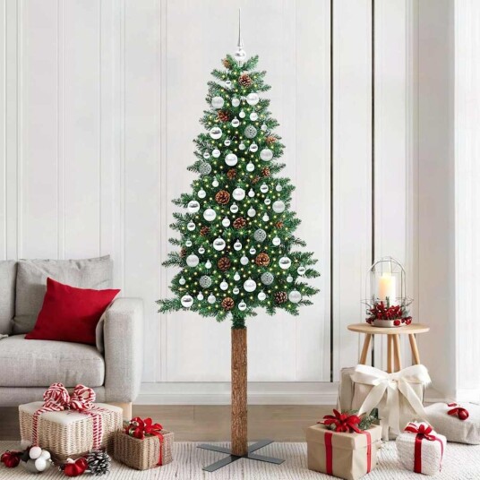 Slim juletre med 300 LED grønn 210 cm PVC og Massivt Furu tre Slim juletre med 300 LED grønn 210 cm PVC og Massivt Furu tre