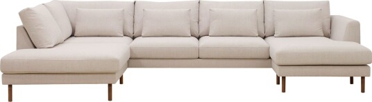 Florenz 4 seters Venstrevendt U formet Sofa med Divan og Sjeselong i Stoff   Beige