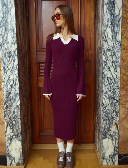 Noella Livvy Knit Dress Burgundy XL