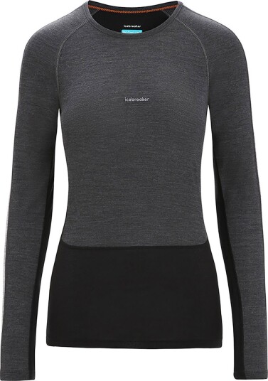 Icebreaker Women's 125 Zoneknit™ Long Sleeve Crewe S, Jet Heather/Black/Metro Heather/Cb