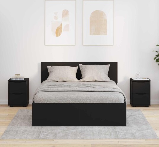 Nattbord med skuff 2 pcs Svart 30,5 x 30 x 43 cm Konstruert tre