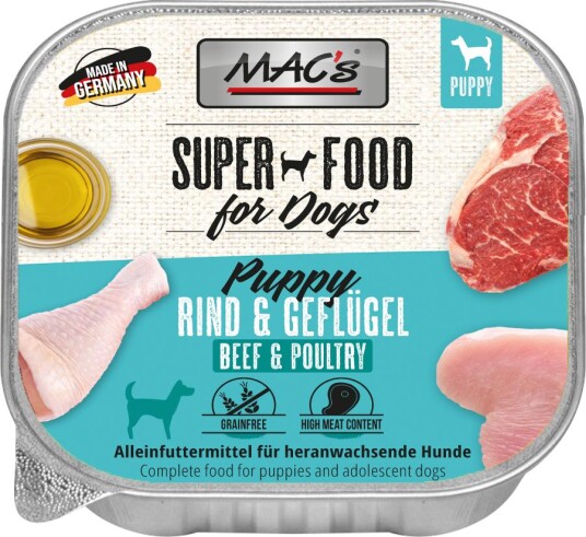 Mac'S Super Food For Dogs Storfe Og Fjørfe 150G Våtfôr Til Valp