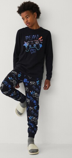 Ellos Collection Pysjsett i bomullsjersey Svart