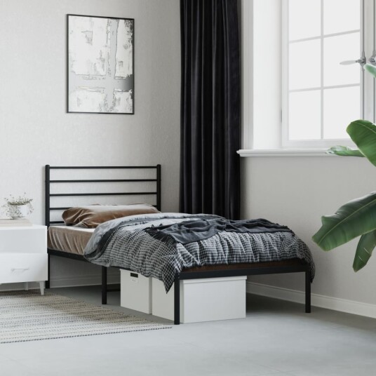 vidaXL Sengeramme i metall med hodegavl svart 90x190 cm