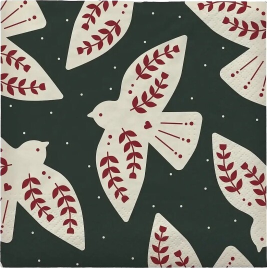 Broste Copenhagen Saga Paper Napkin - DARK GREEN/BURGUNDY - 33X33 cm