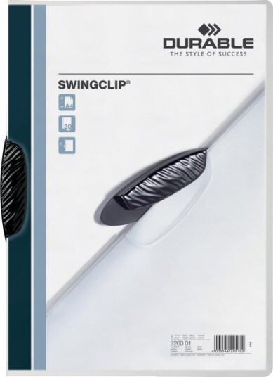 Durable Swingclip   Klipsfil   For A4 210 X 297 Mm   Kapasitet: 30 Ark   Transparent Med Svart Klips