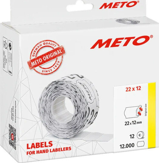 METO Prisetiketter, 22x12mm, hvit, 12rl/1000