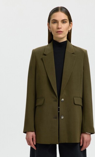 Selected Slwrita Ls Relaxed Blazer Mel Noos Khaki green 38