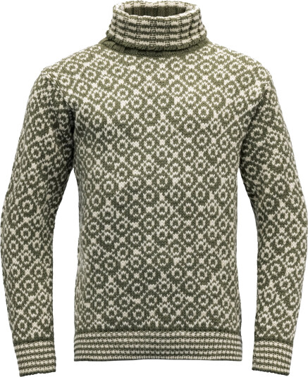 Devold Unisex Svalbard Sweater High Neck S , Olive/Offwhite Devold Unisex Svalbard Sweater High Neck S , Olive/Offwhite