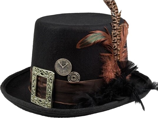 Stilig Svart Steampunk Flosshatt med Dekor Stilig Svart Steampunk Flosshatt med Dekor