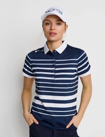 BACKTEE Ladies Fine Stripe Polo Navy M