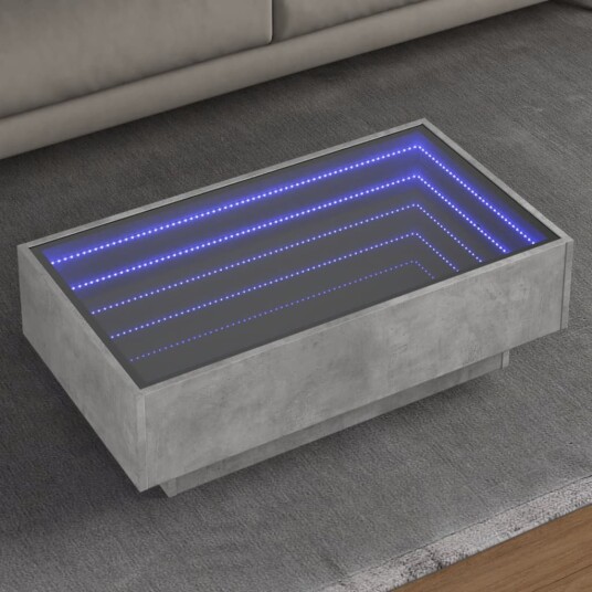 Salongbord med LED betonggrå 90x50x30 cm konstruert tre 847521