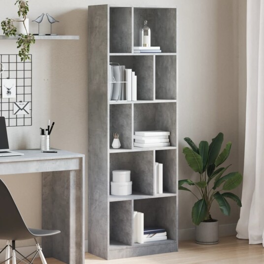 Bokhylle betonggrå 57x28,5x174 cm konstruert tre