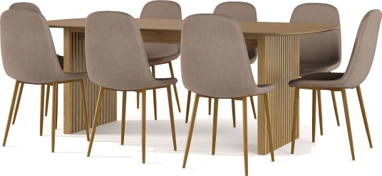 Richeto spisebord 210 cm eik + 8 stk. Nibe stol brun med eikeben - Natur/brun