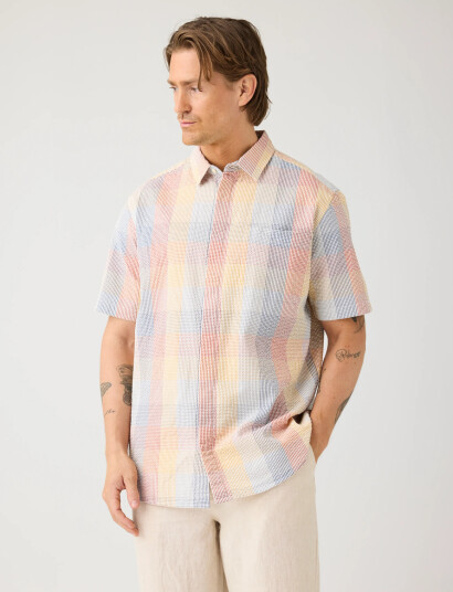 Knowledge Cotton Apparel Relaxed Seersucker Short Sleeve Shirt Multi/patterned M